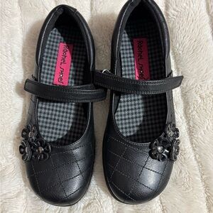 Rachel Shoes Black Quilted Mary Janes with Flower Accents size 2